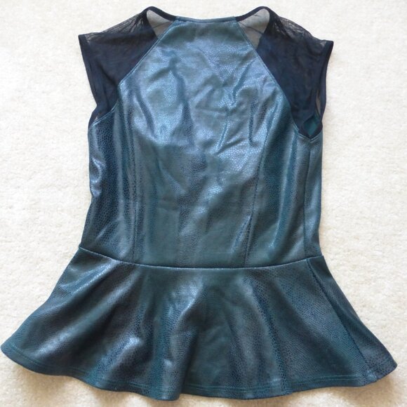 GUESS dark teal low cut peplum top with semi-sheer mesh - Picture 5 of 8